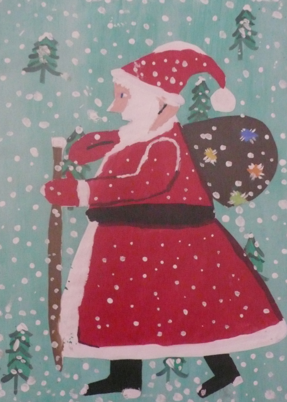 Foto eines von Schülern gemalten Weihnachtsmannes