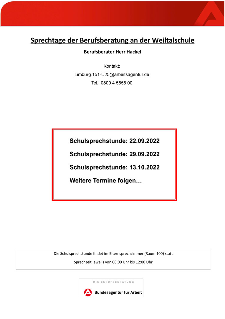 Grafik Download Sprechstunde der Agentur für Arbeit an der Weiltalschule Weilmünster