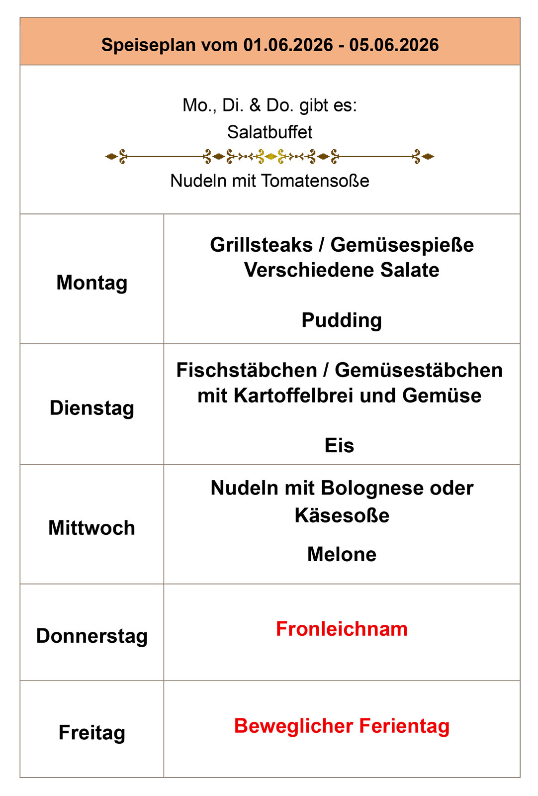 Speiseplan Speiseplan