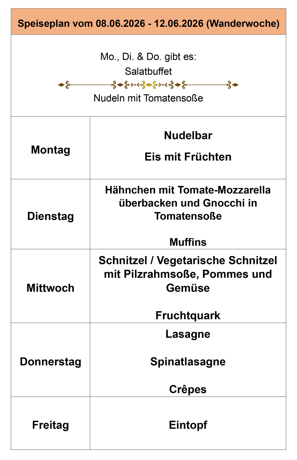Speiseplan Speiseplan