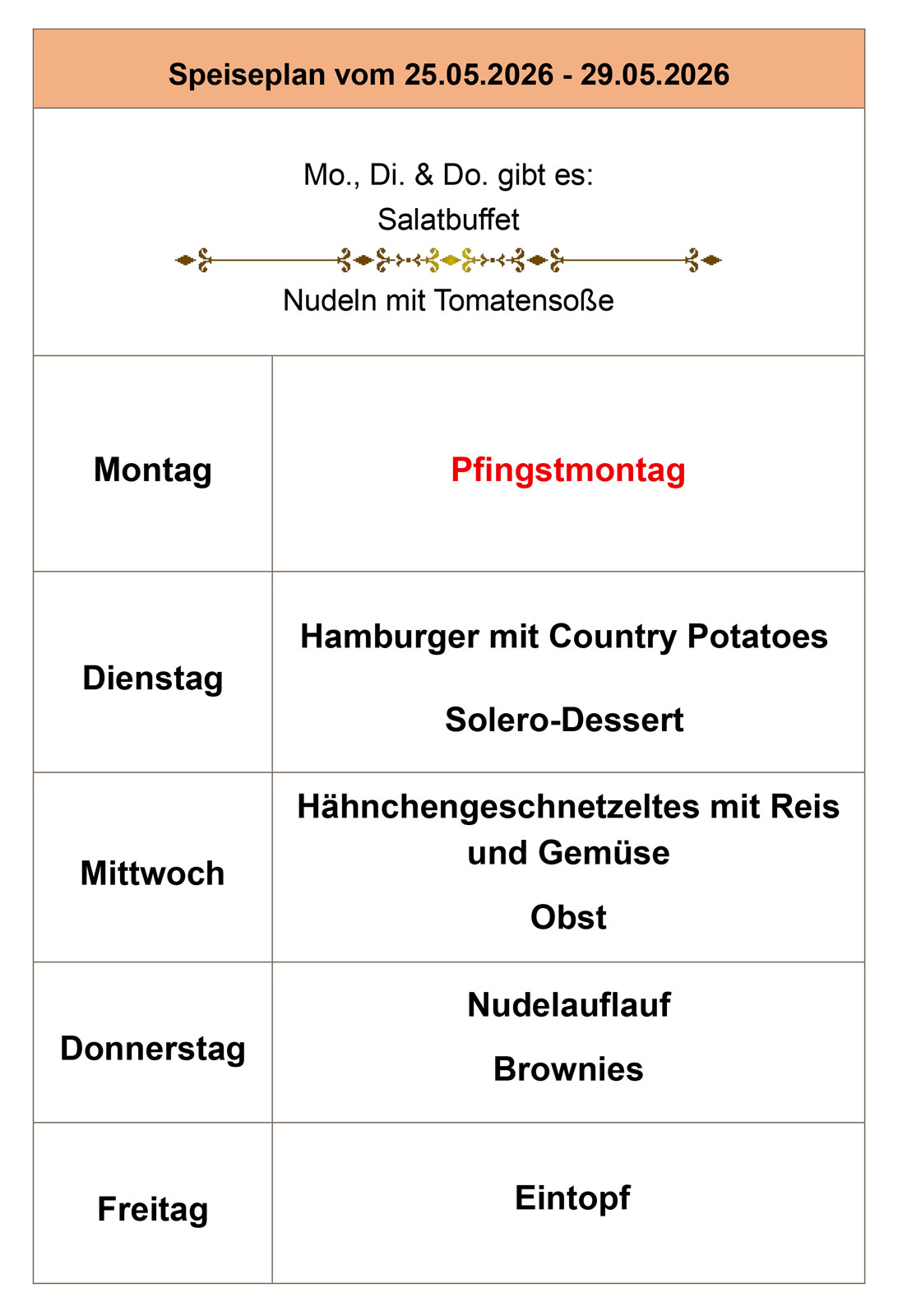 Speiseplan Speiseplan