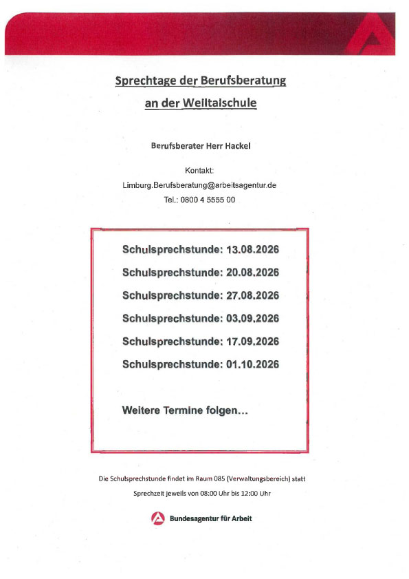 Download Sprechstunde der Agentur für Arbeit an der Weiltalschule Weilmünster